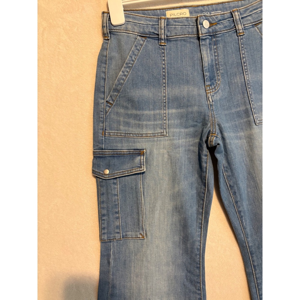 Pilcro Anthropologie Relaxed Mid-Rise Cargo Jeans Light Wash 29 Wide Leg - Picture 5 of 12